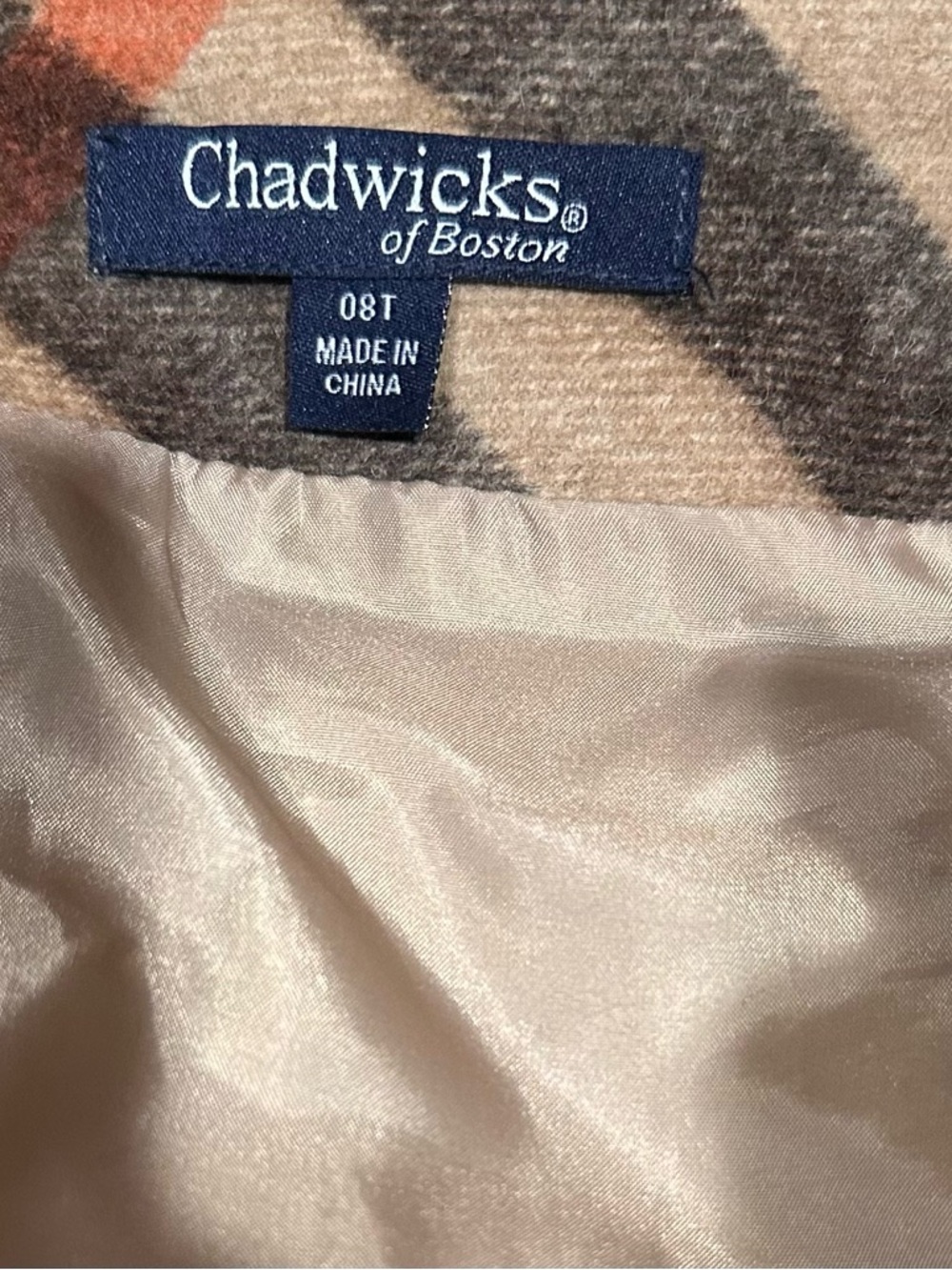 Vintage Chadwicks of Boston Cream Plaid Maxi Skirt with Orange/Brown size 8 T - Picture 6 of 6